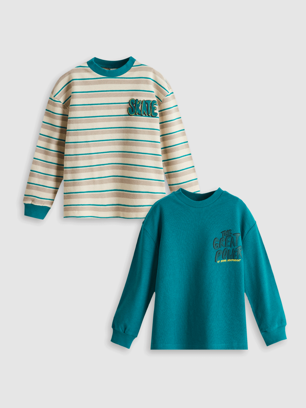 LCW Kids Bej Bisiklet Yaka Baskılı Erkek Çocuk Tişört 2li