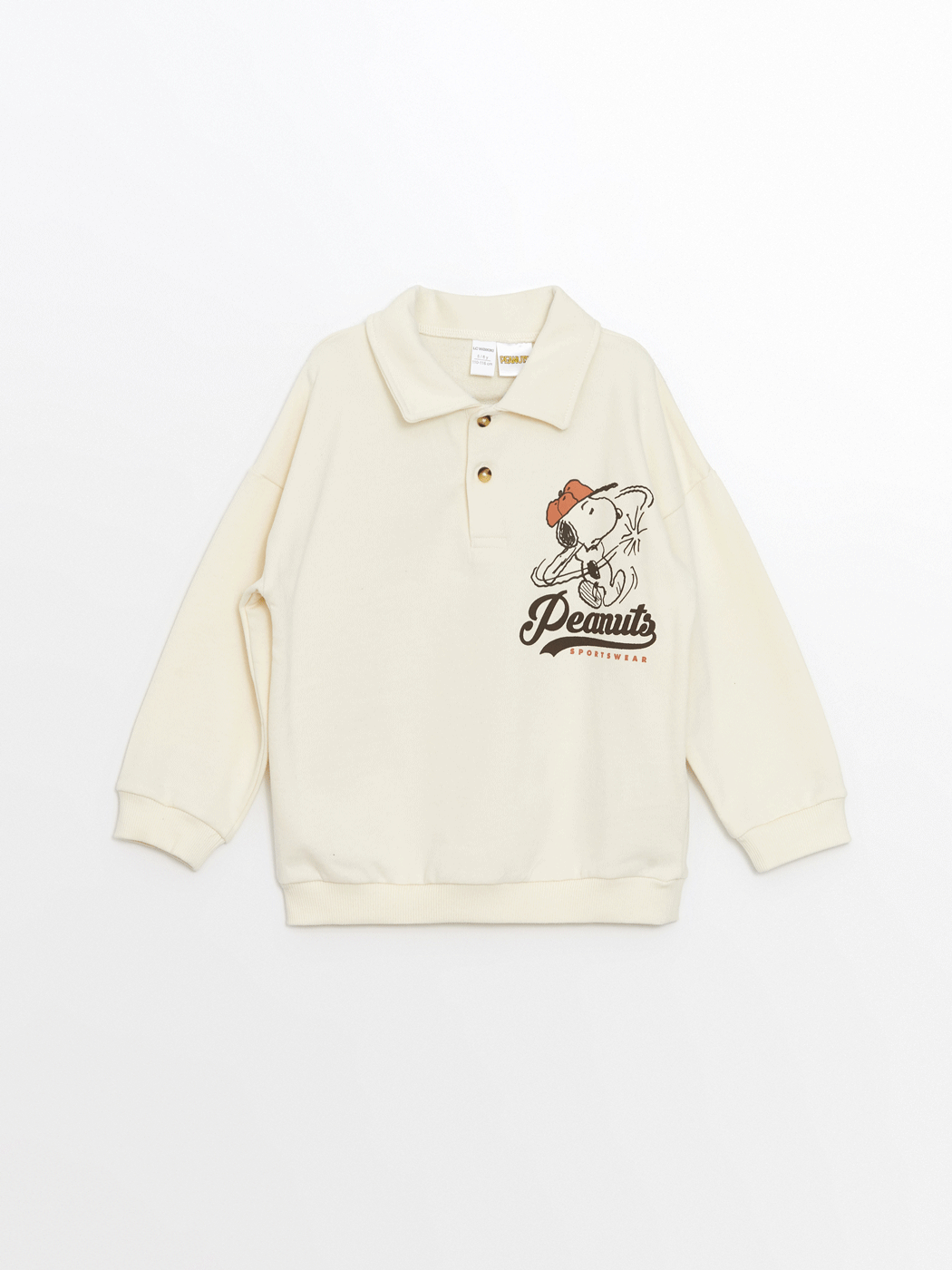 LCW Kids Bej Polo Yaka Uzun Kollu Baskılı Erkek Çocuk Sweatshirt
