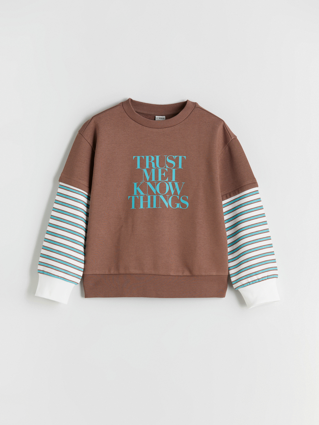 LCW Kids Kahverengi Bisiklet Yaka Kız Çocuk Sweatshirt