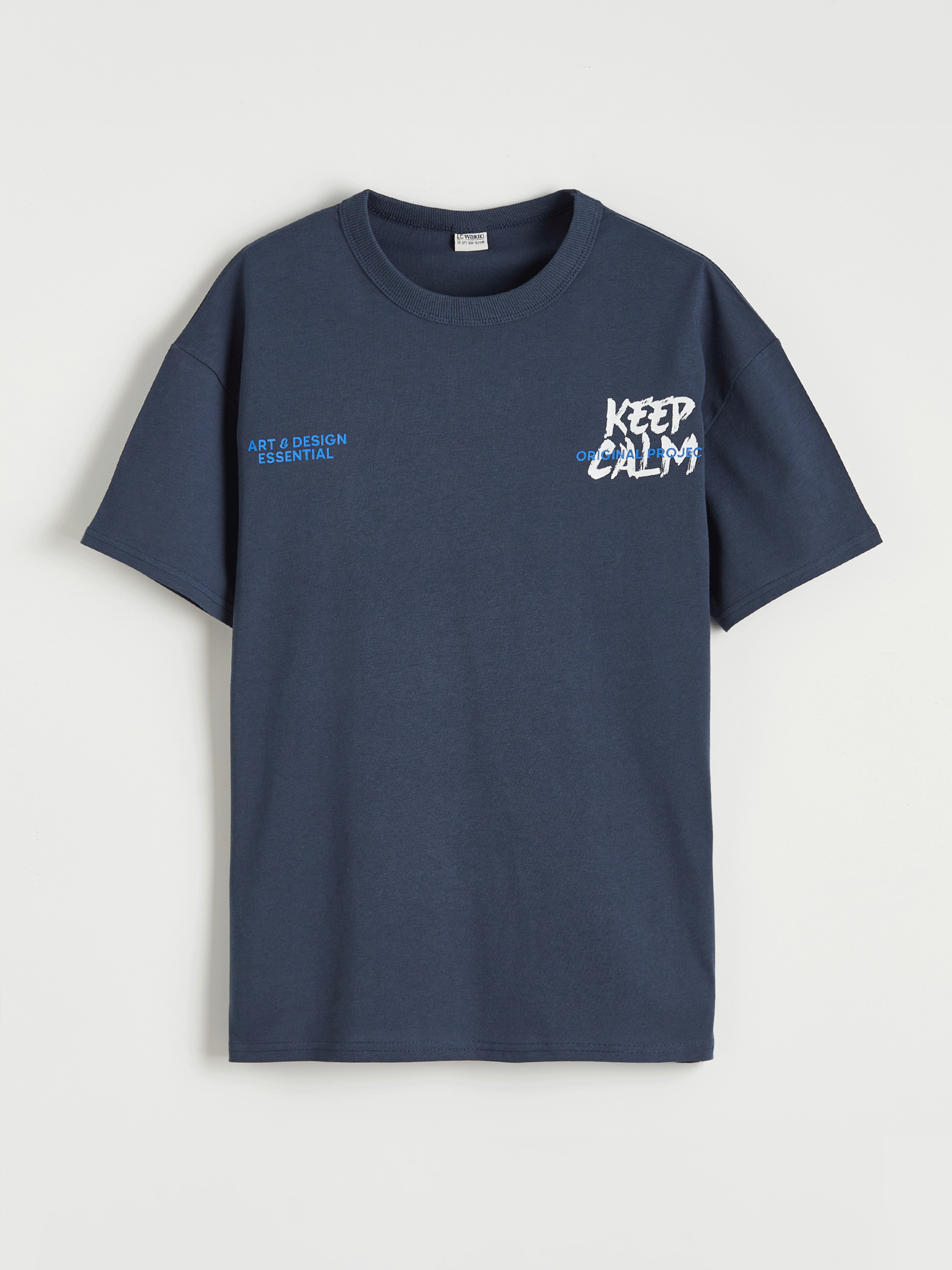 LCW Kids Lacivert Bisiklet Yaka Erkek Çocuk Baskılı Tişört