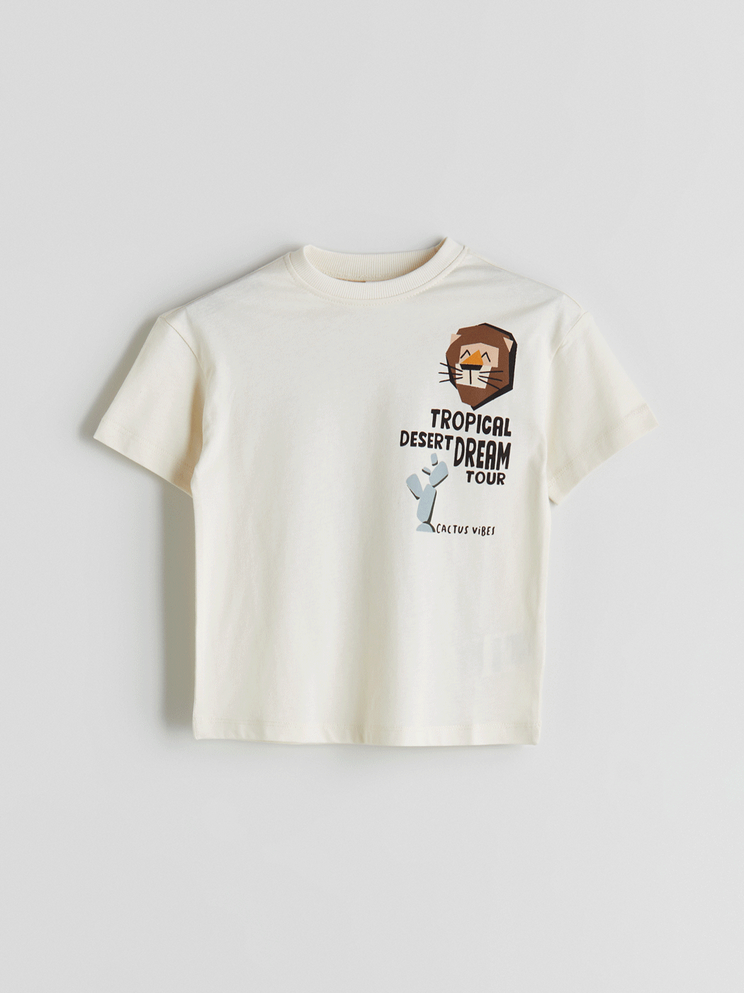 LCW Kids Bej Bisiklet Yaka Baskılı Erkek Çocuk Tişört