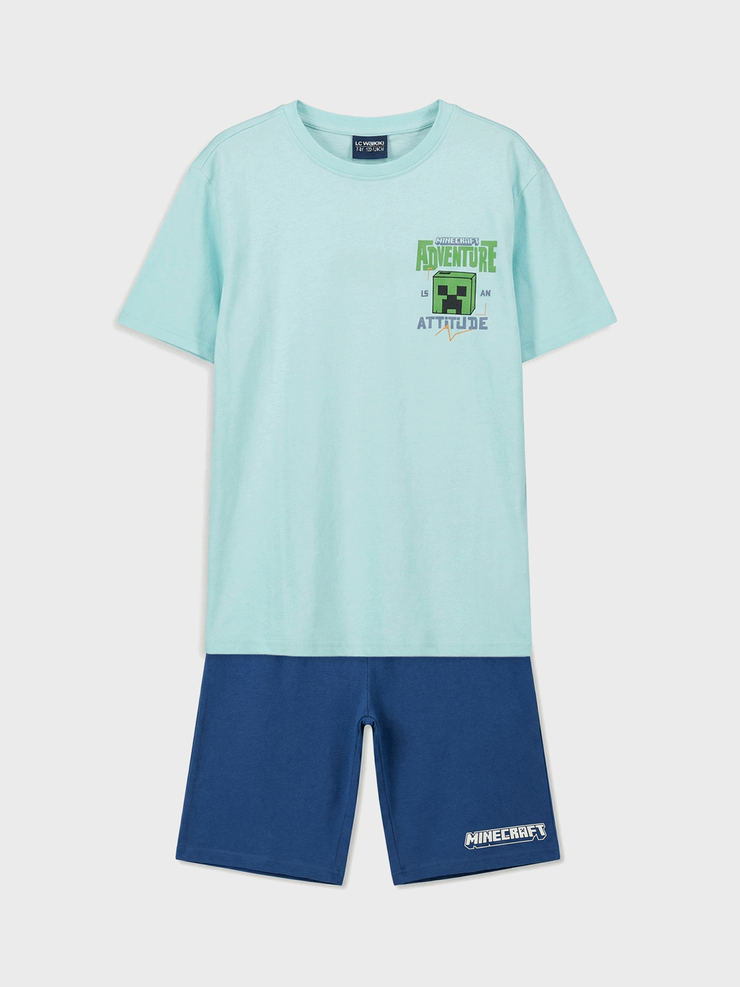 LCW Kids Mavi Minecraft Baskılı Erkek Çocuk Şortlu Pijama Takımı