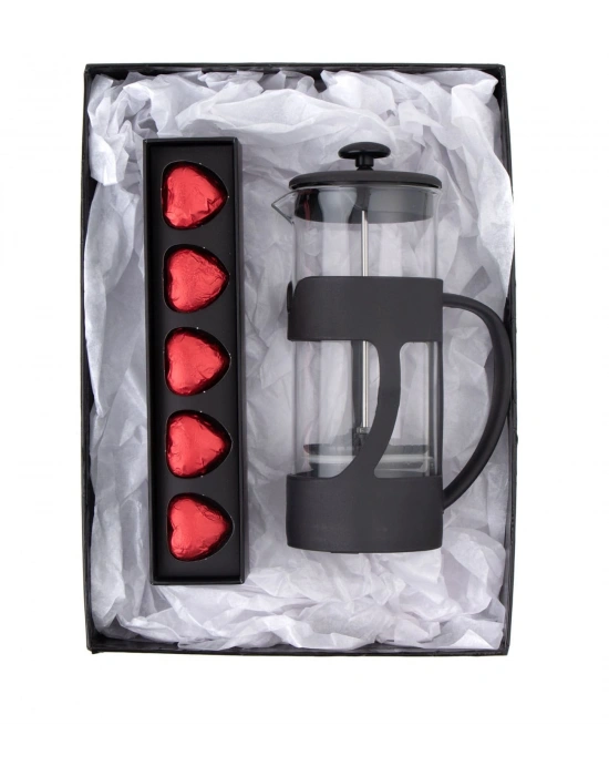 500 Ml French Press ve Single Slim Fıstıklı Kalp Çikolata