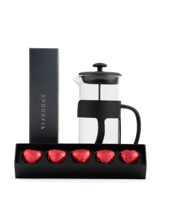 500 Ml French Press ve Single Slim Fıstıklı Kalp Çikolata