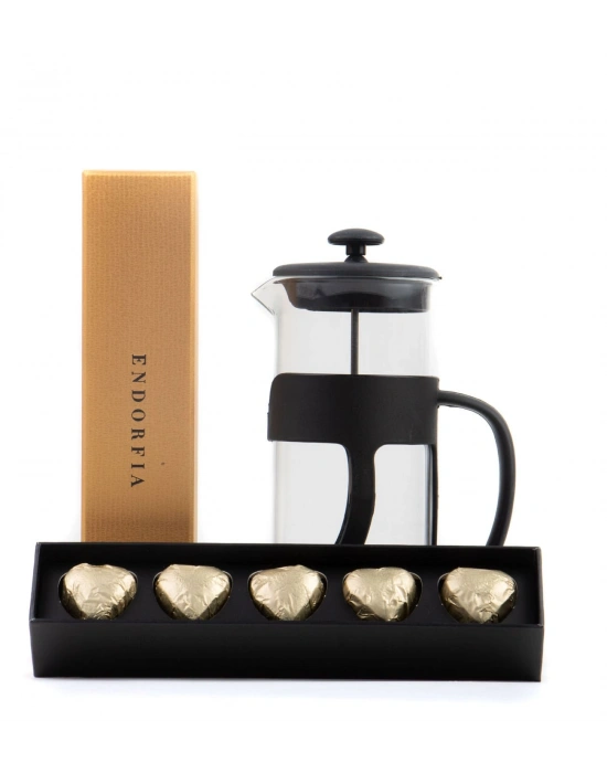 500 Ml French press ve  Single Slim Fıstıklı Kalp Çikolata Gold