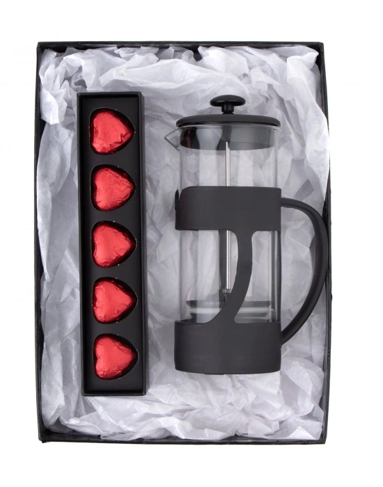 500 Ml French press ve  Single Slim Fıstıklı Kalp Çikolata Kırmızı