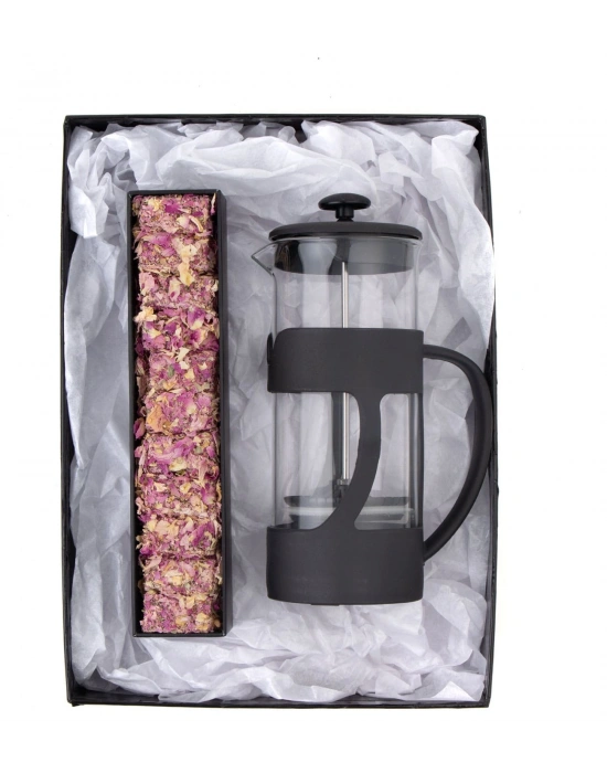 500 Ml French Press ve Single Slim Gül Yapraklı Lokum Kırmızı