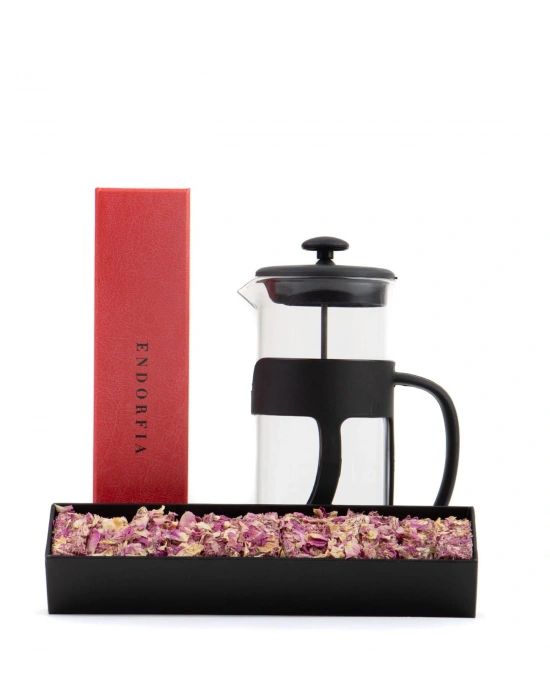 500 Ml French Press ve Single Slim Gül Yapraklı Lokum Kırmızı