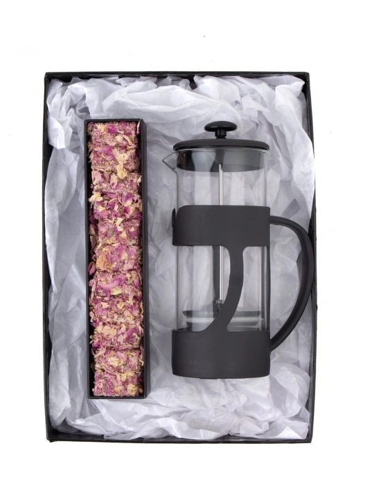 500 Ml French Press ve Single slim Gül Yapraklı Lokum Siyah
