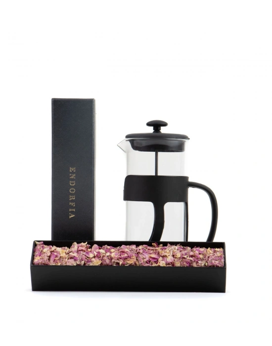 500 Ml French Press ve Single slim Gül Yapraklı Lokum Siyah