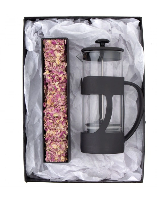 500 Ml French Press ve Sngle Slim Gül Yapraklı Lokum Gold