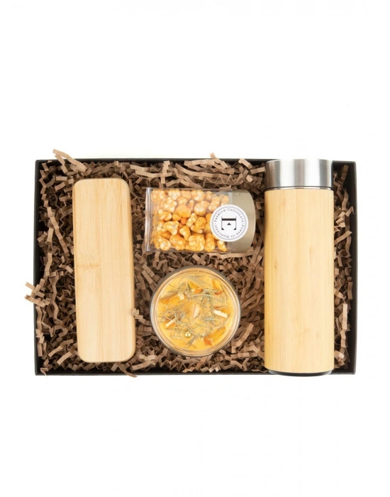 Bambu Termos Kalem Seti - Portakal Draje 100 Gr - Aşk & Huzur Biberiye ve Portakal Mumu