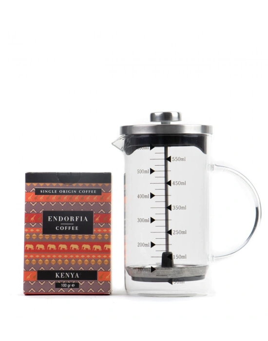 Borosilikat 600 Ml French Press ve 100 gr Kenya Kahve