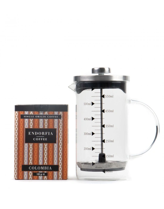 Borosilikat 600 Ml French Press ve 100 gr Kolombia Kahve