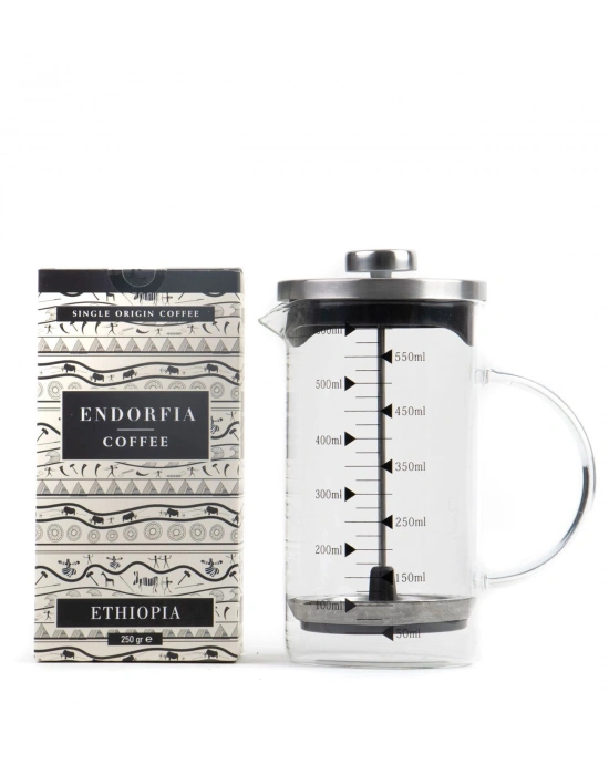 Borosilikat 600 Ml French Press ve 250 gr Etiyopya Kahve