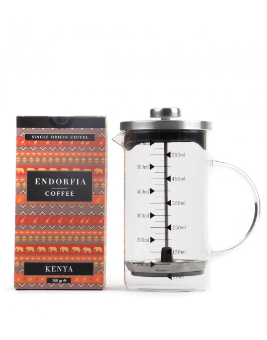 Borosilikat 600 Ml French Press ve 250 gr Kenya Kahve