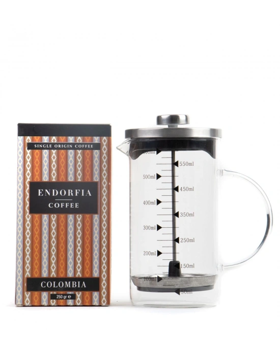 Borosilikat 600 Ml French Press ve 250 gr Kolombia Kahve