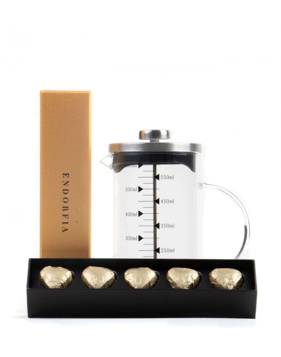 Borosilikat 600 Ml French Press ve  Single Slim Fıstıklı Kalp Çikolata Gold