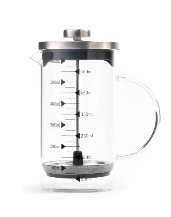 Borosilikat 600 Ml French Press ve  Single Slim Fıstıklı Kalp Çikolata Siyah