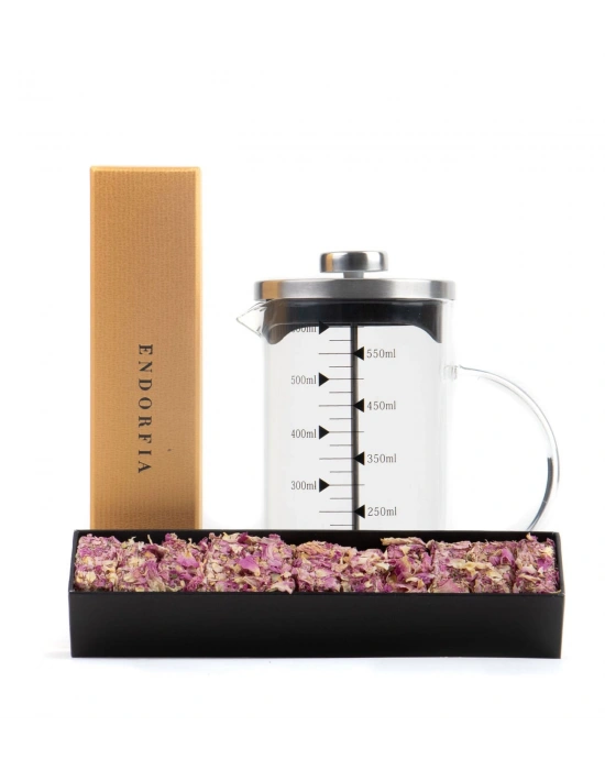 Borosilikat 600 Ml French press ve Single Slim Gül Yapraklı Lokum Gold