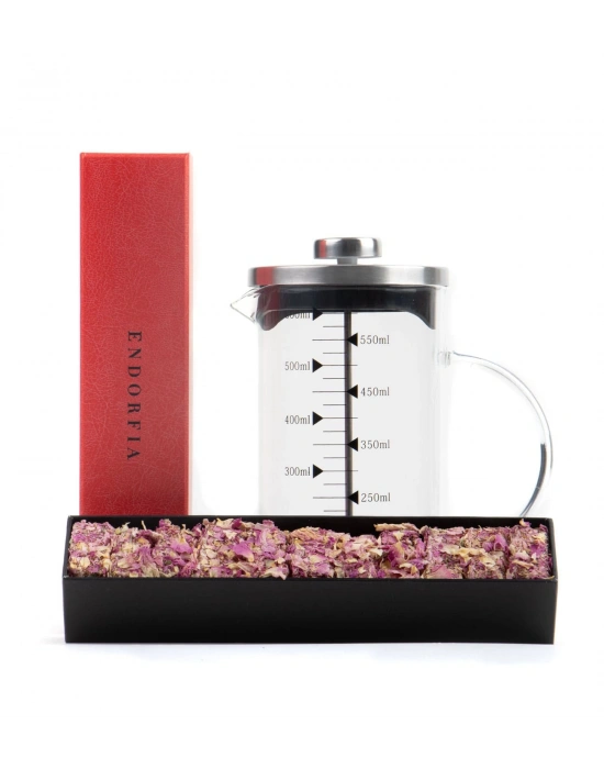 Borosilikat 600 Ml French Press ve Single slim Gül Yapraklı Lokum Kırmızı