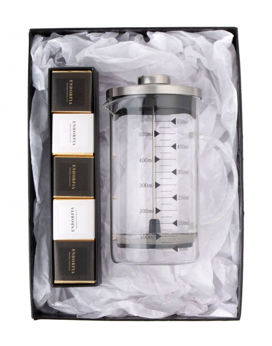 Borosilikat 600 Ml French Press ve Single Slim Mix Madlen Kırmızı