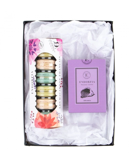 D1 Portakallı Vanilyalı Fıstıklı Makaron Premium Filtre Kahve 100gr Mor Hediye Kutusu