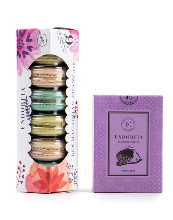 D1 Portakallı Vanilyalı Fıstıklı Makaron Premium Filtre Kahve 100gr Mor Hediye Kutusu