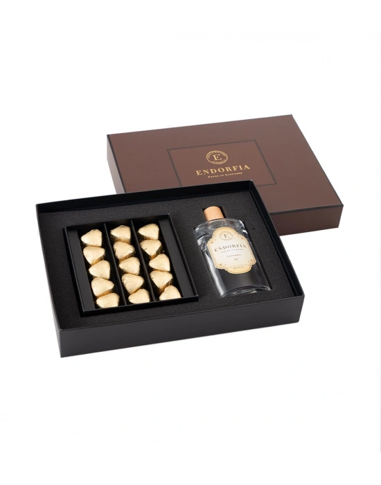 Double Premium Fıstıklı Kalp Çikolata & Kolonya Gold-Kahverengi