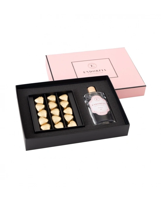 Double Premium Fıstıklı Kalp Çikolata & Kolonya Gold-Pembe