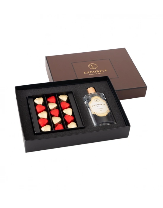 Double Premium Fıstıklı Kalp Çikolata & Kolonya Kırmızı-Gold-Kahverengi