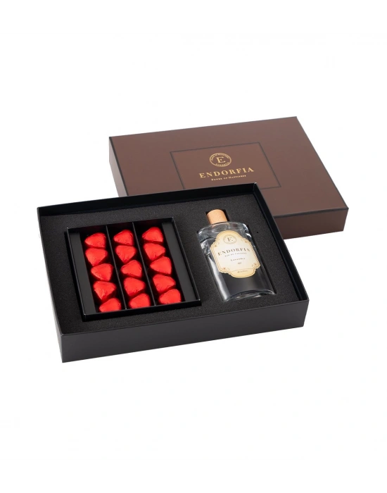 Double Premium Fıstıklı Kalp Çikolata & Kolonya Kırmızı-Kahverengi
