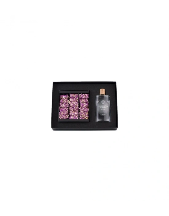 Double Premium Gül Yapraklı Güllü Lokum & Kolonya - Beyaz