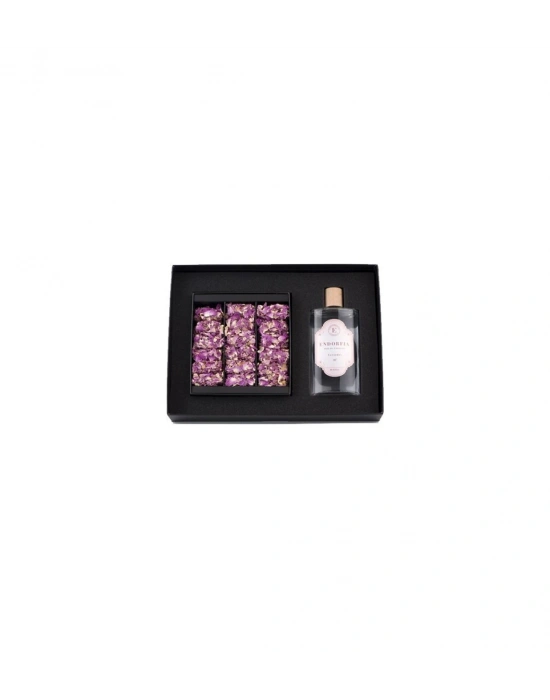 Double Premium Gül Yapraklı Güllü Lokum & Kolonya - Pembe
