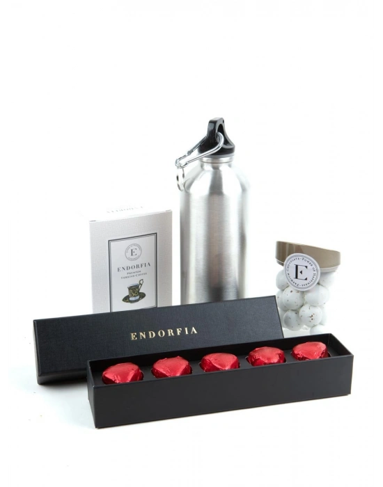 Kişiye Özel Çelik Matara - Premium Türk Kahvesi 100 Gr - Coco Draje - Single Slim Fıstıklı Kalp Çikolata