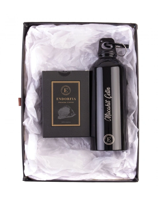 Kişiye Özel Çelik Matara Siyah - Premium Kahve