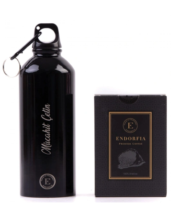 Kişiye Özel Çelik Matara Siyah - Premium Kahve
