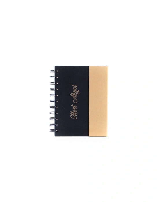 Kişiye Özel Geri Dönüşümlü Spralli Siyah Defter -Turuncu Kalem-Türk  Kahvesi Siyah
