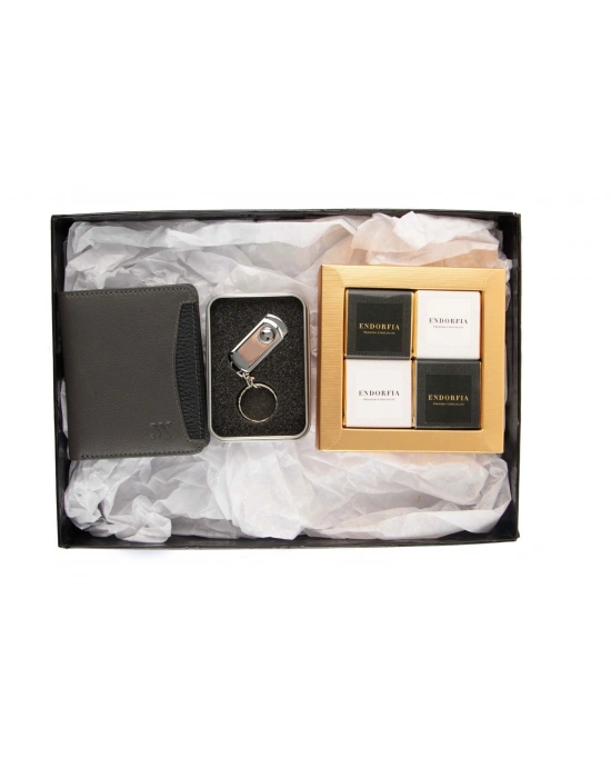 Kişiye Özel Hakiki Deri Cüzdan Gri-16 gb Usb Bellek Gümüş-Küçük Kurumsal Kutu Madlen Mix 801
