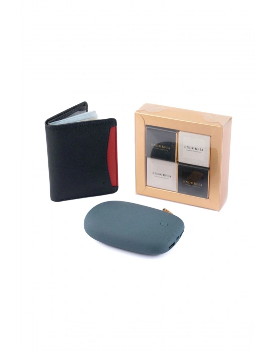 Kişiye Özel Hakiki Deri Cüzdan Lacivert-Taş Powerbank Küçük Kurumsal Kutu Madlen Mix 801