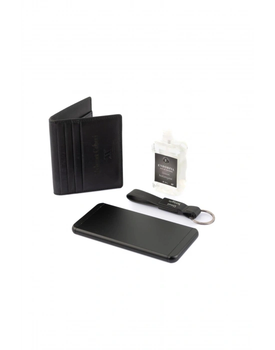 Kişiye Özel Hakiki Deri Cüzdan Siyah –Powerbank 5000 mAh-Usb Bellek Siyah-Sprey Kolonya -805