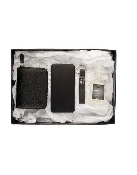 Kişiye Özel Hakiki Deri Cüzdan Siyah- Powerbank 5000 mAh- Usb Bellek Siyah Sprey Kolonya 810