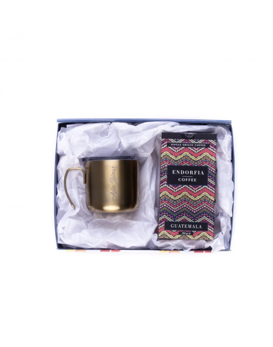 Kişiye Özel Hediyelik Çelik Kupa Bardak Gold & Guatemala Kahve Seti