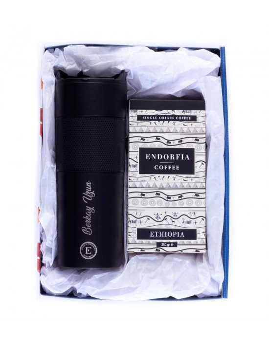 Kişiye Özel Hediyelik French Press Termos Siyah & Colombia Supremo Medellin