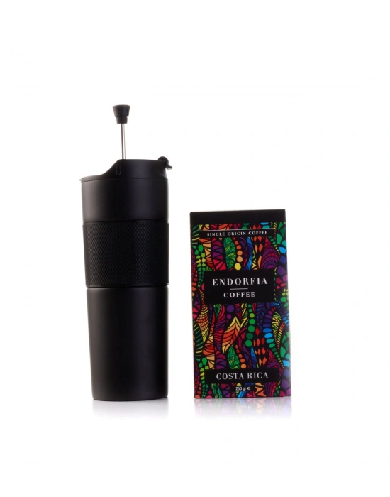 Kişiye Özel Hediyelik French Press Termos Siyah & Costa Rica Tarrazu Kahve Seti