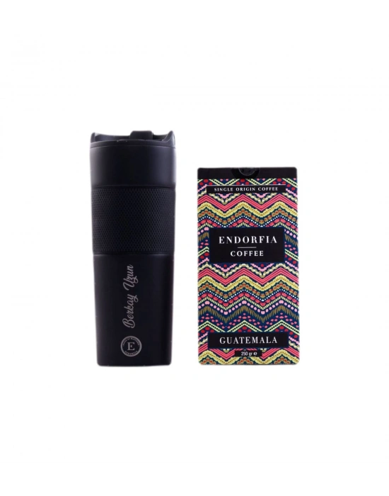 Kişiye Özel Hediyelik French Press Termos Siyah & Guatemala Kahve Seti