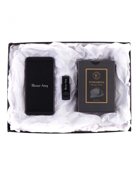 Kişiye Özel İsimli Powerbank - Metal USB Siyah - Premium Kahve