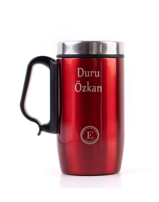 Kişiye Özel İsimli Termos Bardak Kırmızı No.80 - B1 Makaron Hediye Kutusu