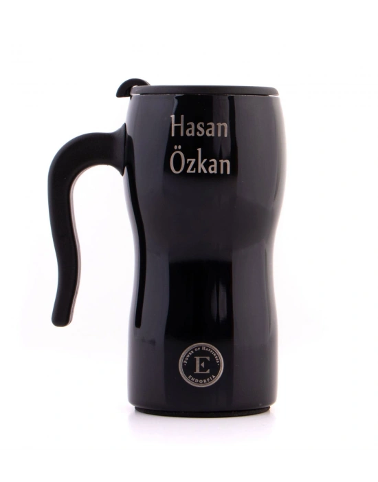 Kişiye Özel İsimli Termos Bardak Siyah No.30 - A2 Makaron Hediye Kutusu
