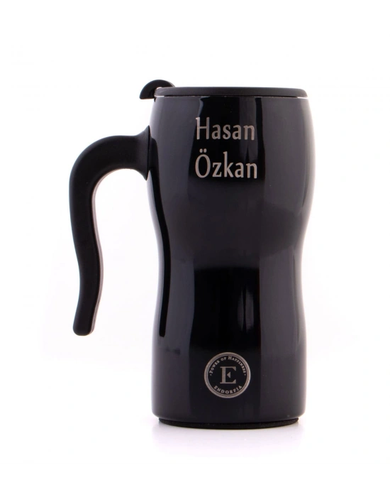 Kişiye Özel İsimli Termos Bardak Siyah No.30 - B1 Makaron Hediye Kutusu